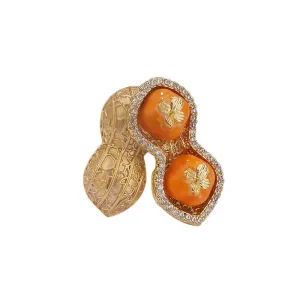 "Hao Shi Fa Sheng" - Natural Inspired Peanut and Persimmon Brooch for Women