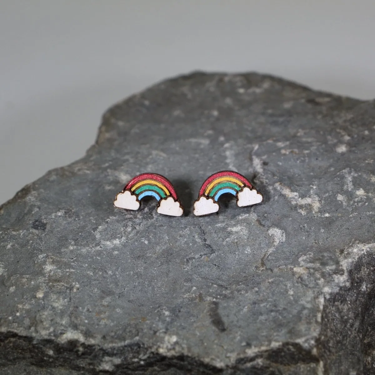 Rainbow Wooden Dangle Earrings by Cate's Concepts, LLC