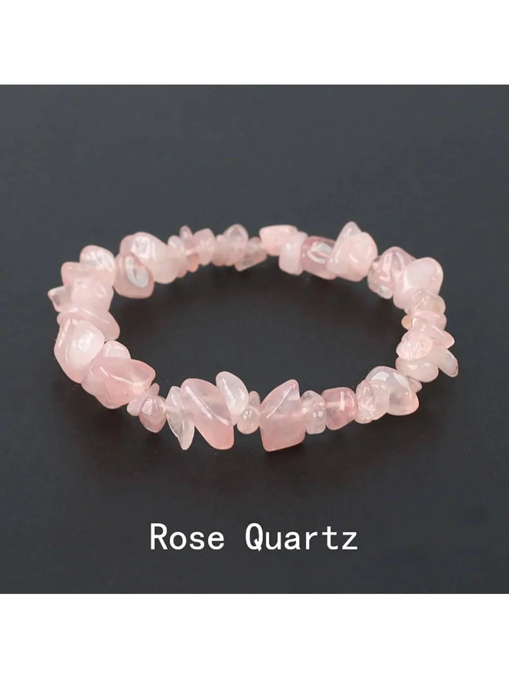 Rose Quartz Natural Gemstone Bracelet Stretch Chip Beads Rose Crystal Quartz