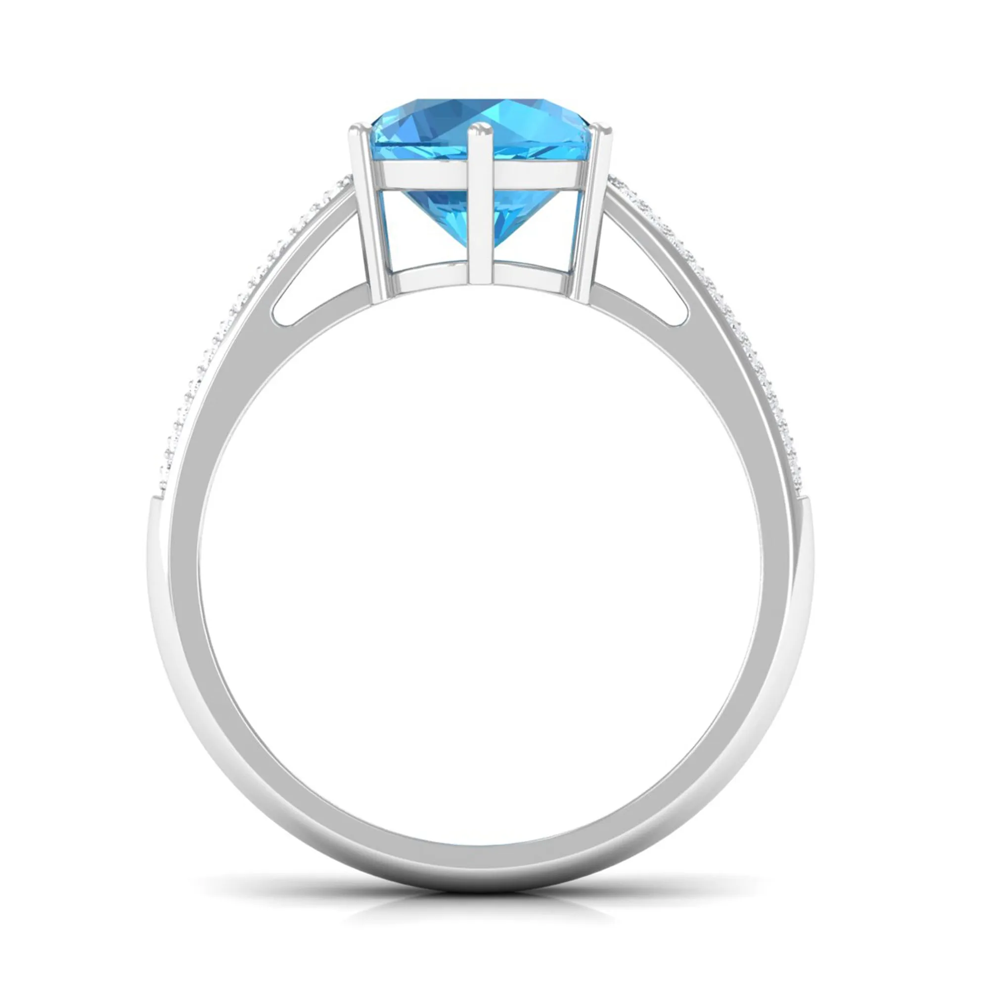 Round Swiss Blue Topaz Solitaire Ring with Diamond Side Stones