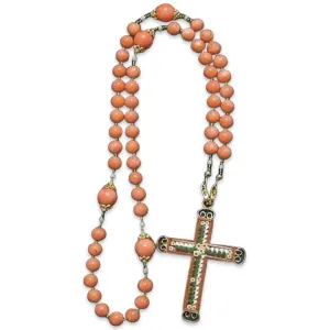 Salmon Coral Vermeil Micro Mosaic Cross Rosary Necklace