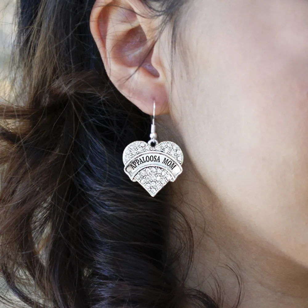 Silver Appaloosa Mom Pave Heart Charm Dangle Earrings