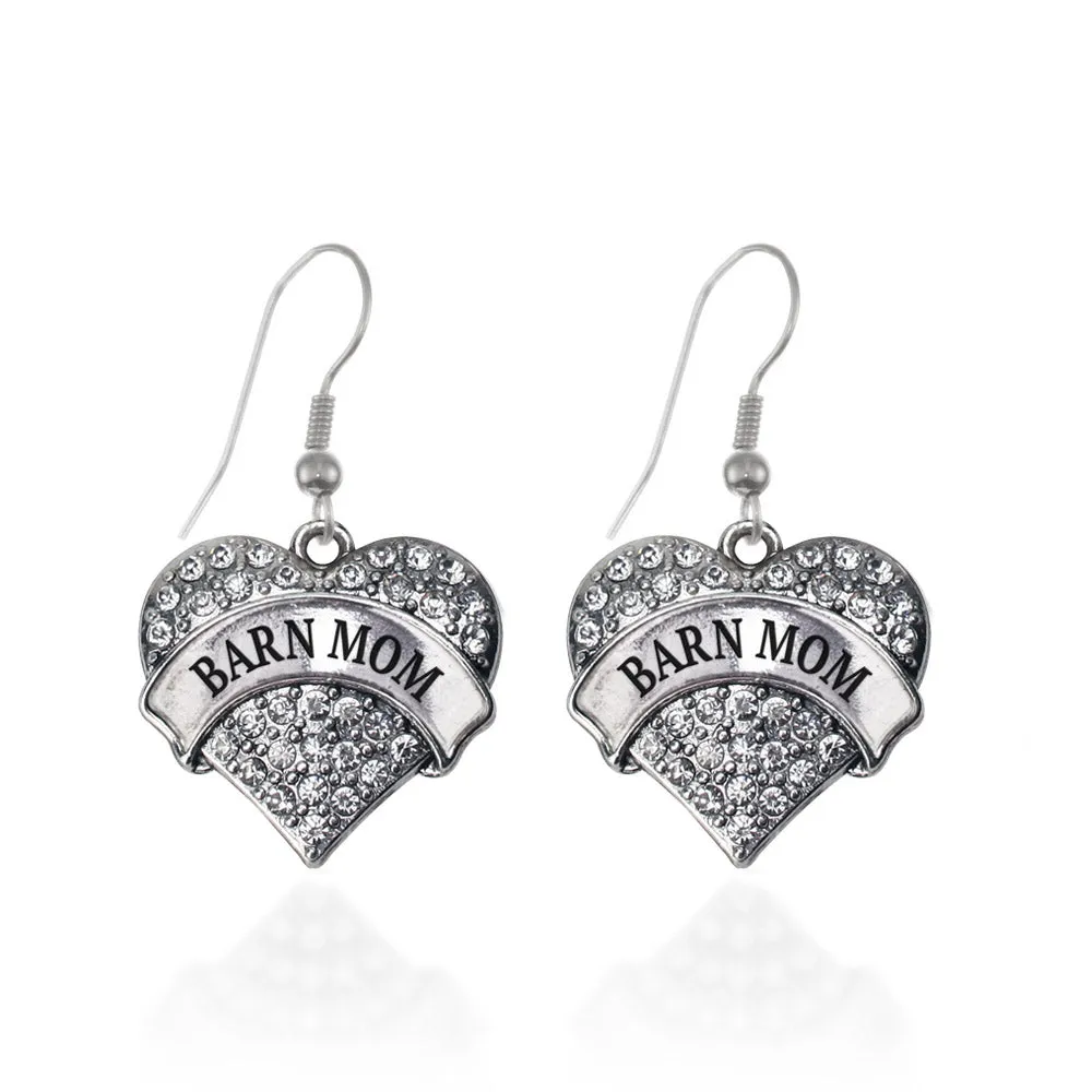 Silver Barn Mom Pave Heart Charm Dangle Earrings