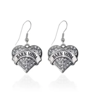 Silver Barn Mom Pave Heart Charm Dangle Earrings