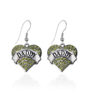 Silver Daddy Green Green Pave Heart Charm Dangle Earrings