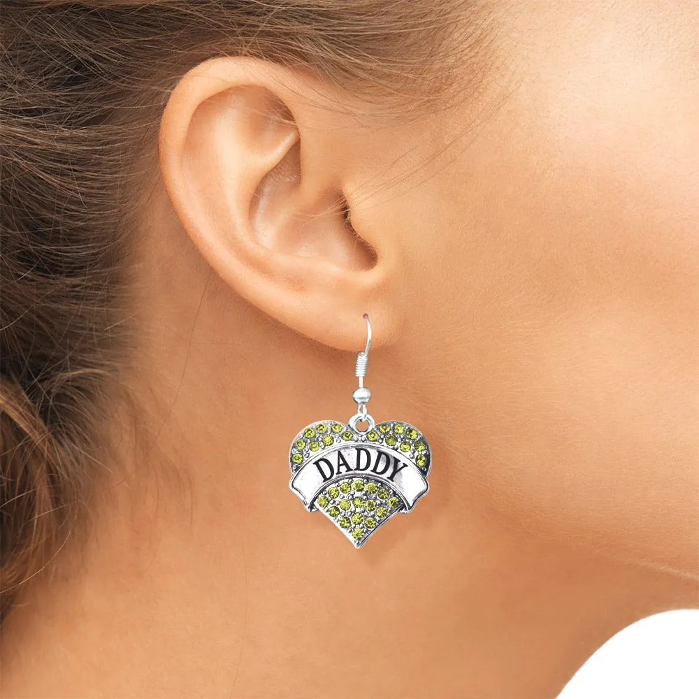 Silver Daddy Green Green Pave Heart Charm Dangle Earrings