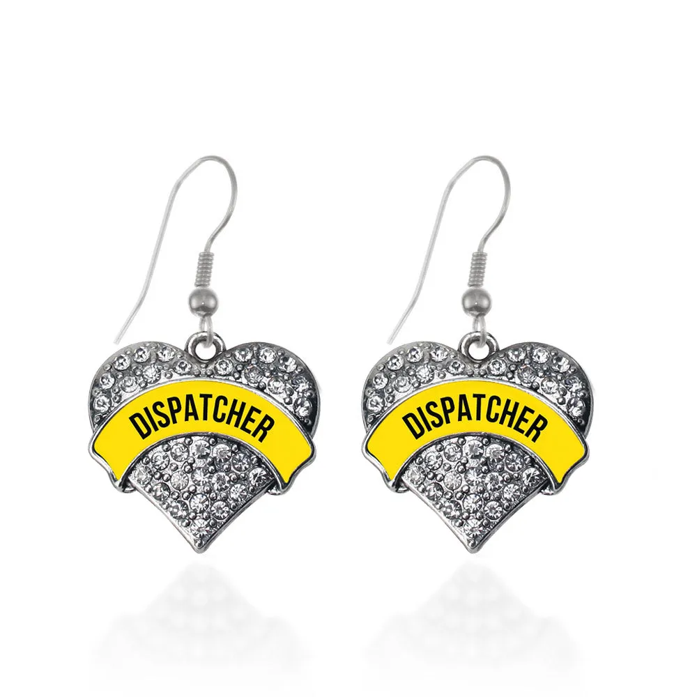 Silver Dispatcher Pave Heart Charm Dangle Earrings