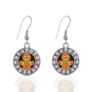 Silver Gingerbread Man Circle Charm Dangle Earrings