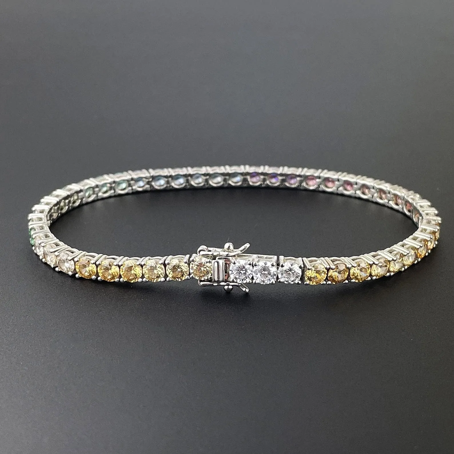 Silver Harlequin CZ Art Deco Style Tennis Bracelet