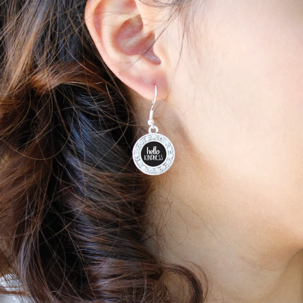 Silver Hello Kindness Circle Charm Dangle Earrings