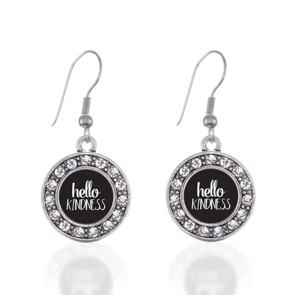 Silver Hello Kindness Circle Charm Dangle Earrings