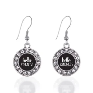 Silver Hello Kindness Circle Charm Dangle Earrings