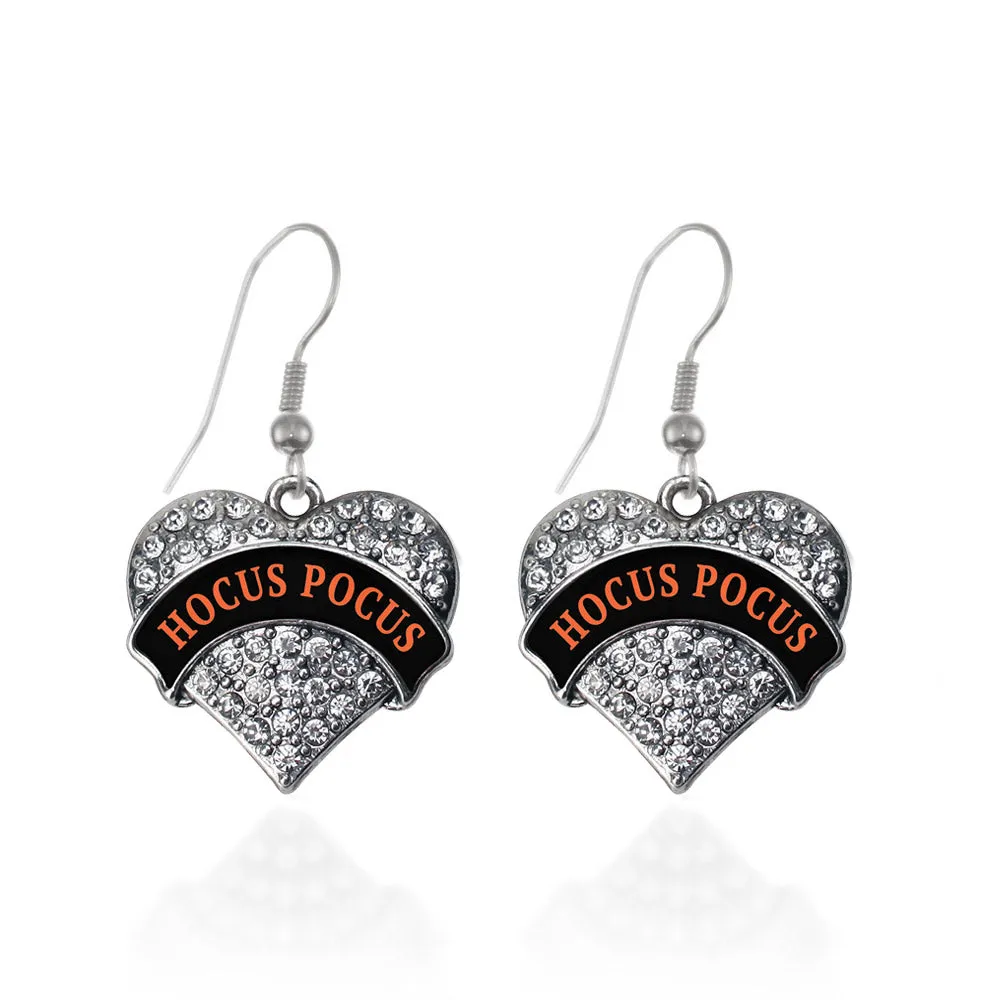 Silver Hocus Pocus Pave Heart Charm Dangle Earrings