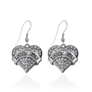 Silver Kindergarten Pave Heart Charm Dangle Earrings