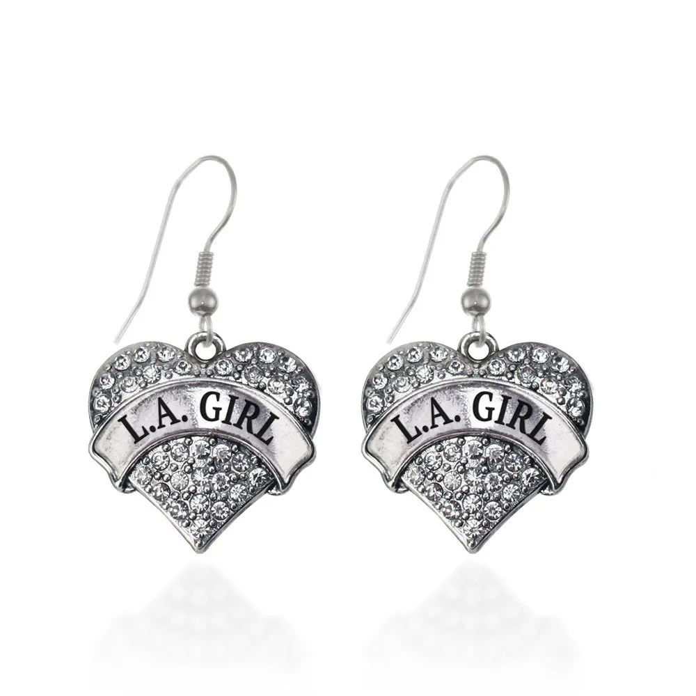 Silver L.A. Girl Pave Heart Charm Dangle Earrings