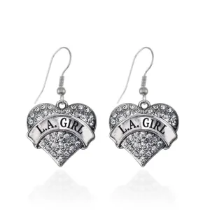 Silver L.A. Girl Pave Heart Charm Dangle Earrings