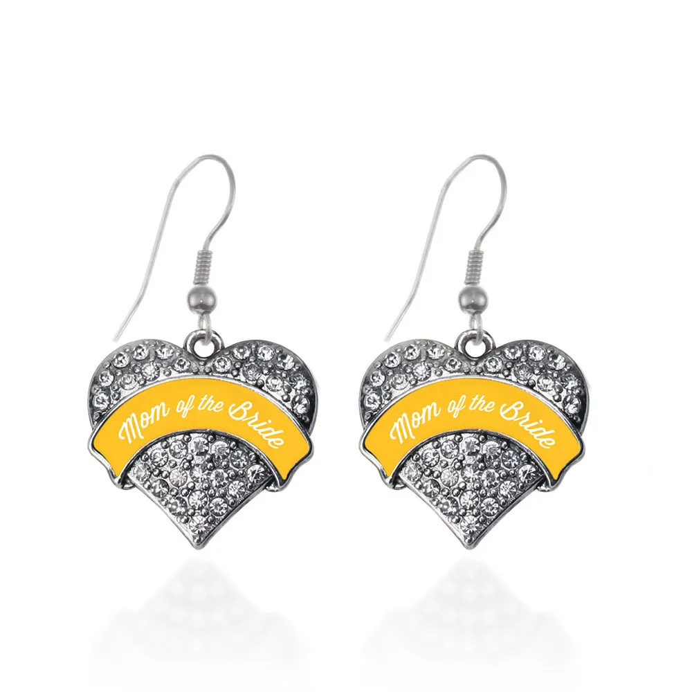 Silver Marigold Mom of the Bride Pave Heart Charm Dangle Earrings