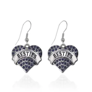 Silver Navy Besties Blue Pave Heart Charm Dangle Earrings