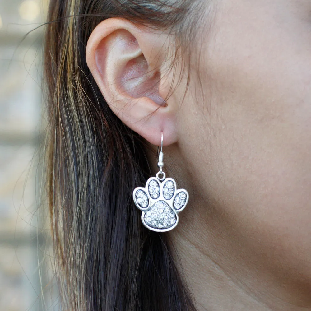 Silver Paw Print Charm Dangle Earrings