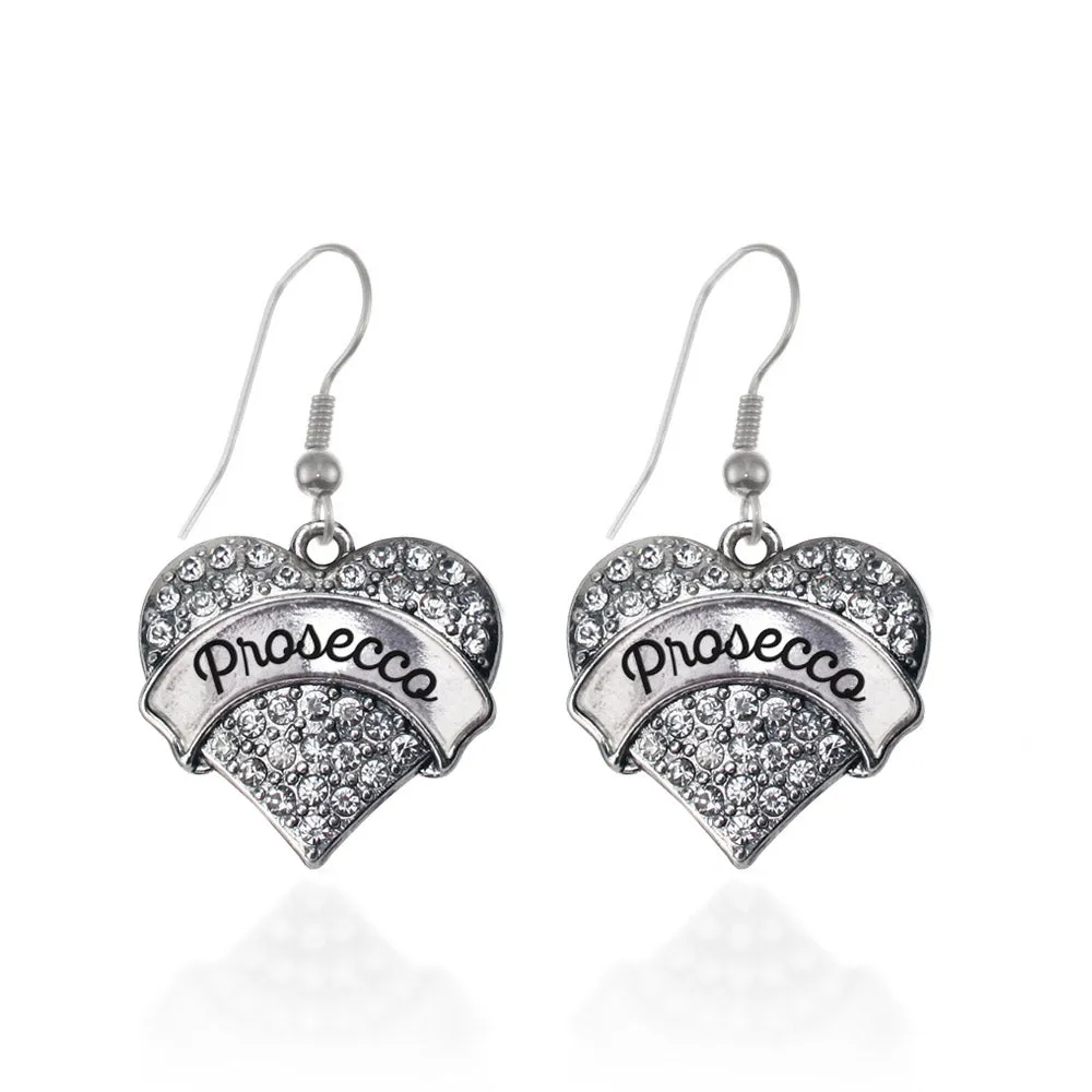 Silver Prosecco Pave Heart Charm Dangle Earrings