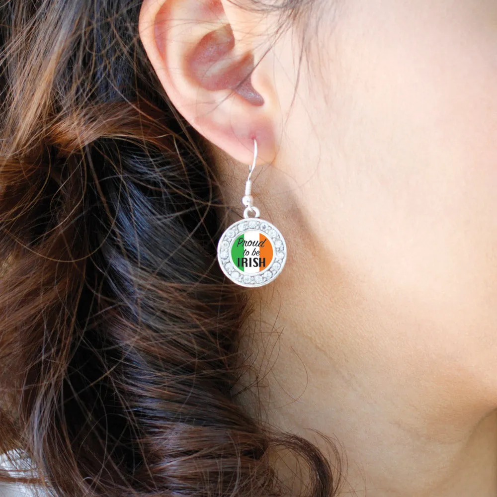 Silver Proud to be Irish Circle Charm Dangle Earrings