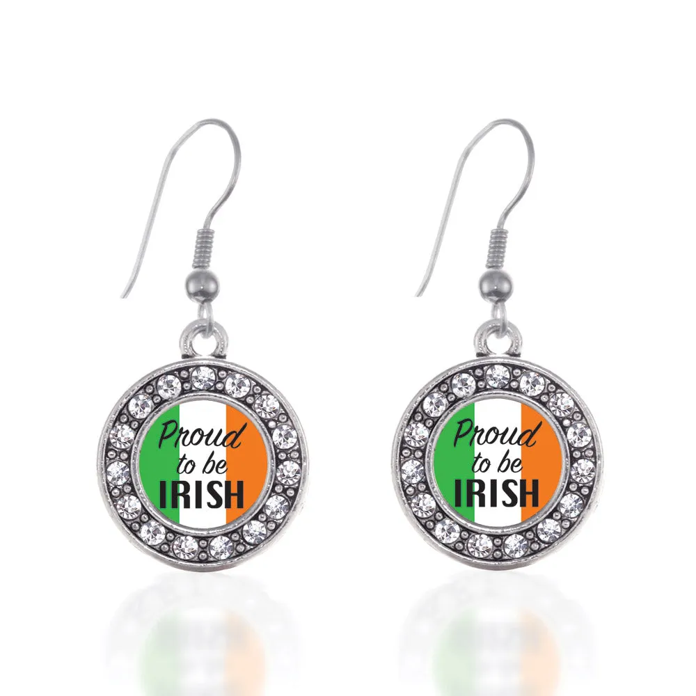 Silver Proud to be Irish Circle Charm Dangle Earrings