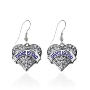 Silver Rhode Island Pave Heart Charm Dangle Earrings