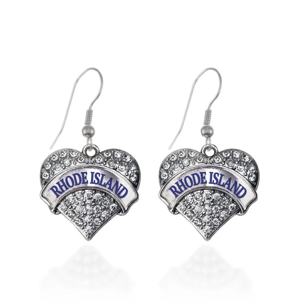 Silver Rhode Island Pave Heart Charm Dangle Earrings