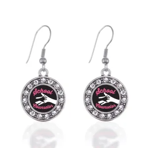 Silver School Counselor Circle Charm Dangle Earrings