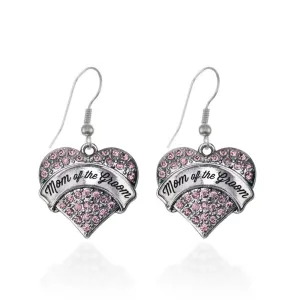 Silver Script Pink Mom of the Groom Pink Pave Heart Charm Dangle Earrings