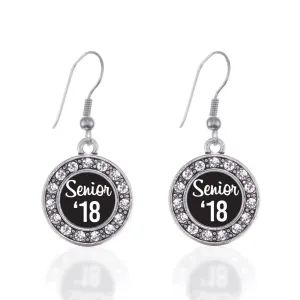 Silver Senior '18 Circle Charm Dangle Earrings