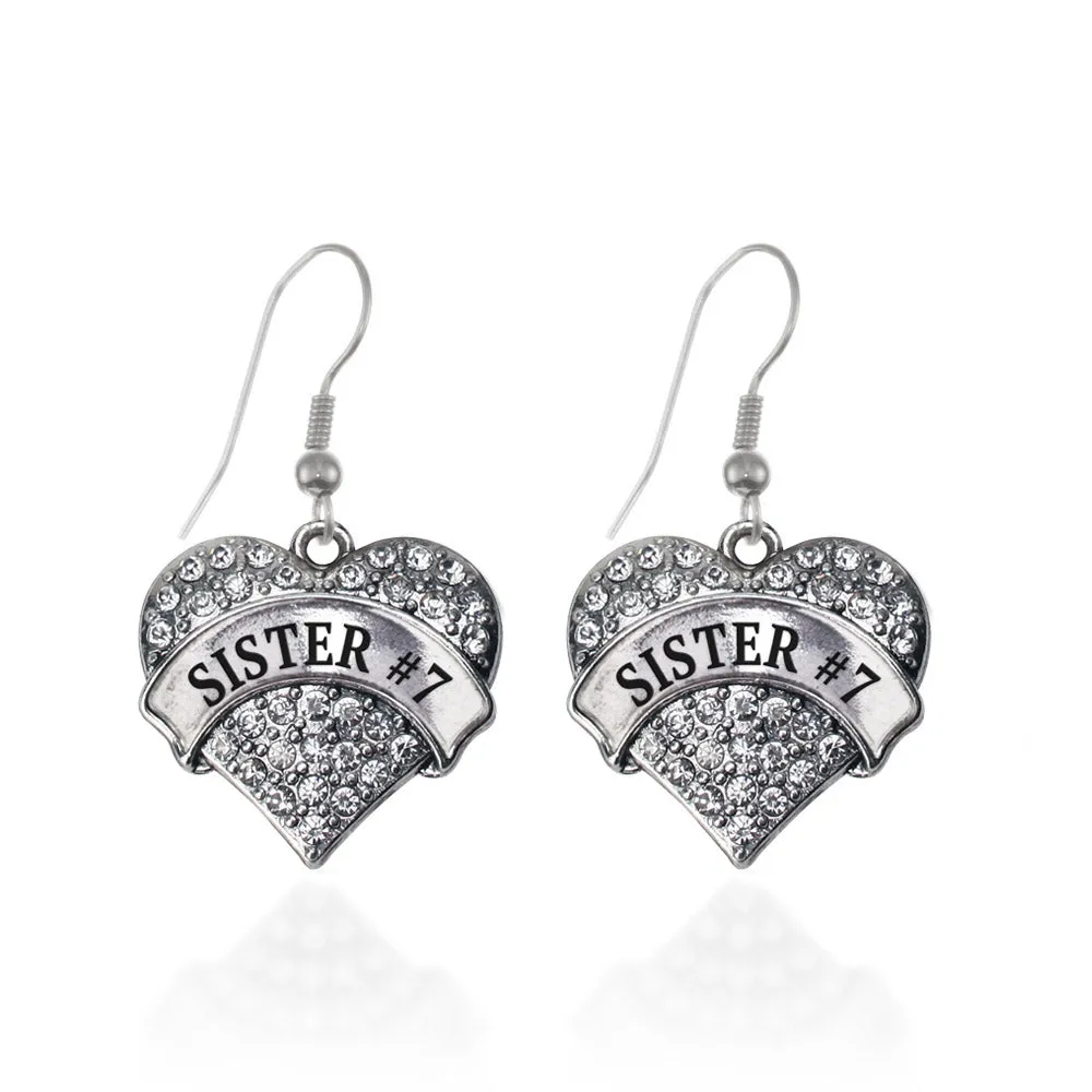 Silver Sister #7 Pave Heart Charm Dangle Earrings