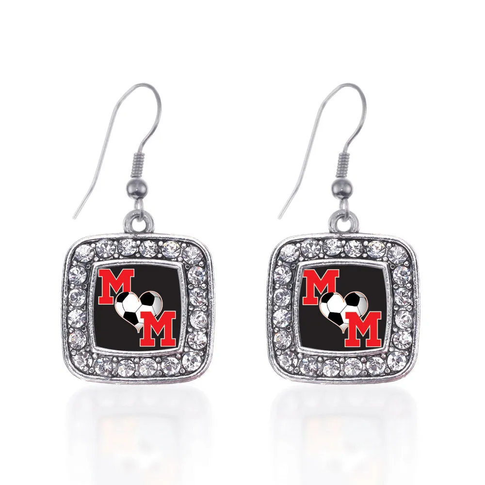 Silver Soccer Mom Square Charm Dangle Earrings