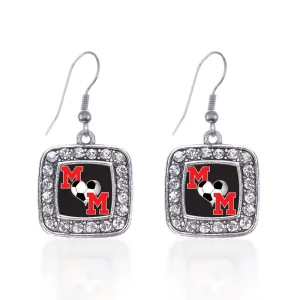 Silver Soccer Mom Square Charm Dangle Earrings