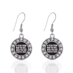 Silver Start Today Inspirational Circle Charm Dangle Earrings