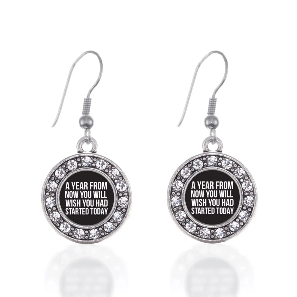 Silver Start Today Inspirational Circle Charm Dangle Earrings