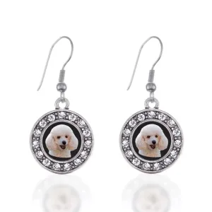 Silver The Poodle Circle Charm Dangle Earrings