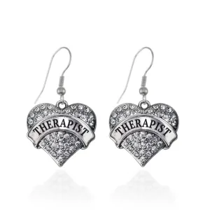 Silver Therapist Pave Heart Charm Dangle Earrings