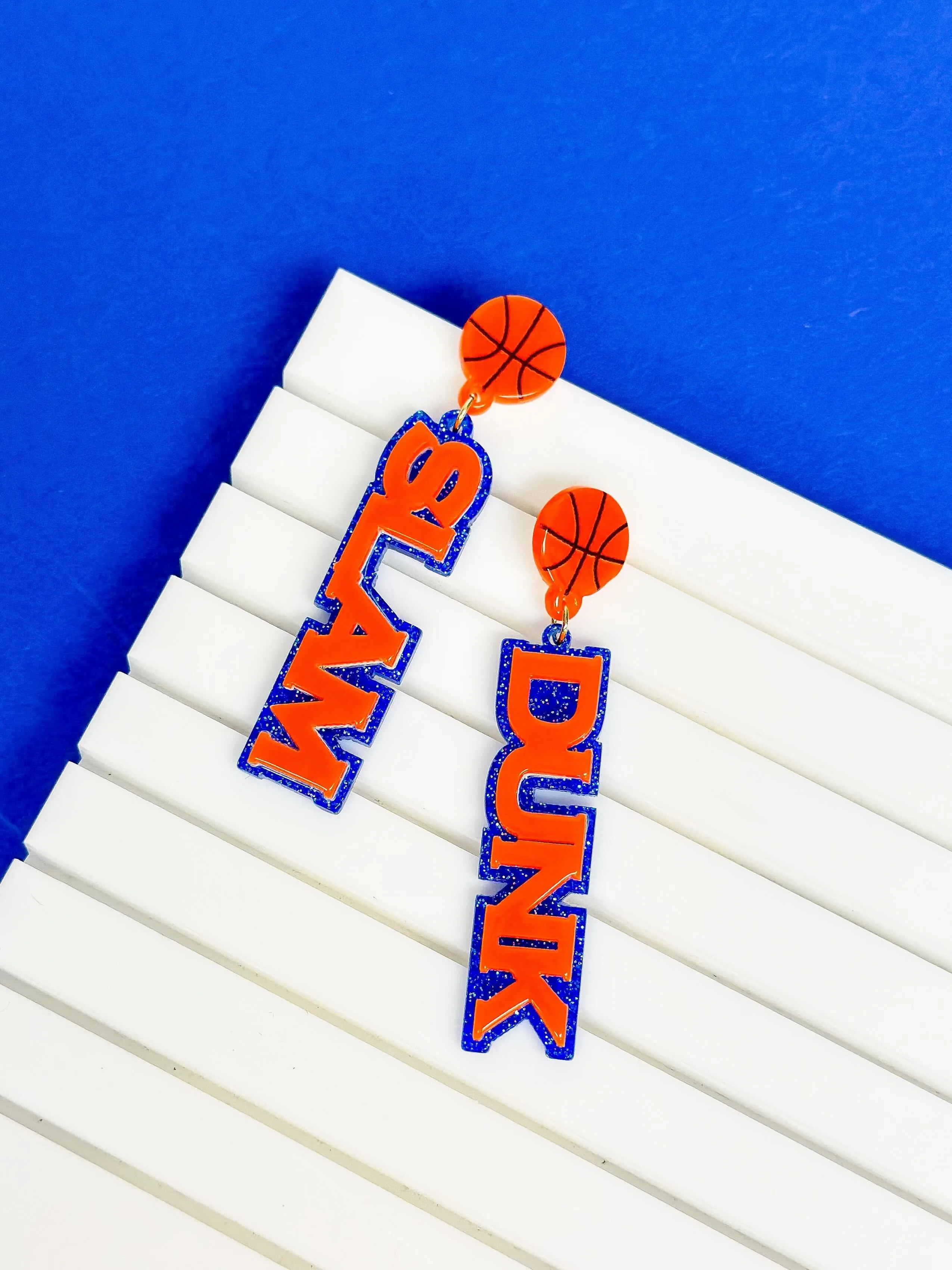 'Slam Dunk' Statement Dangle Earrings - Blue & Orange