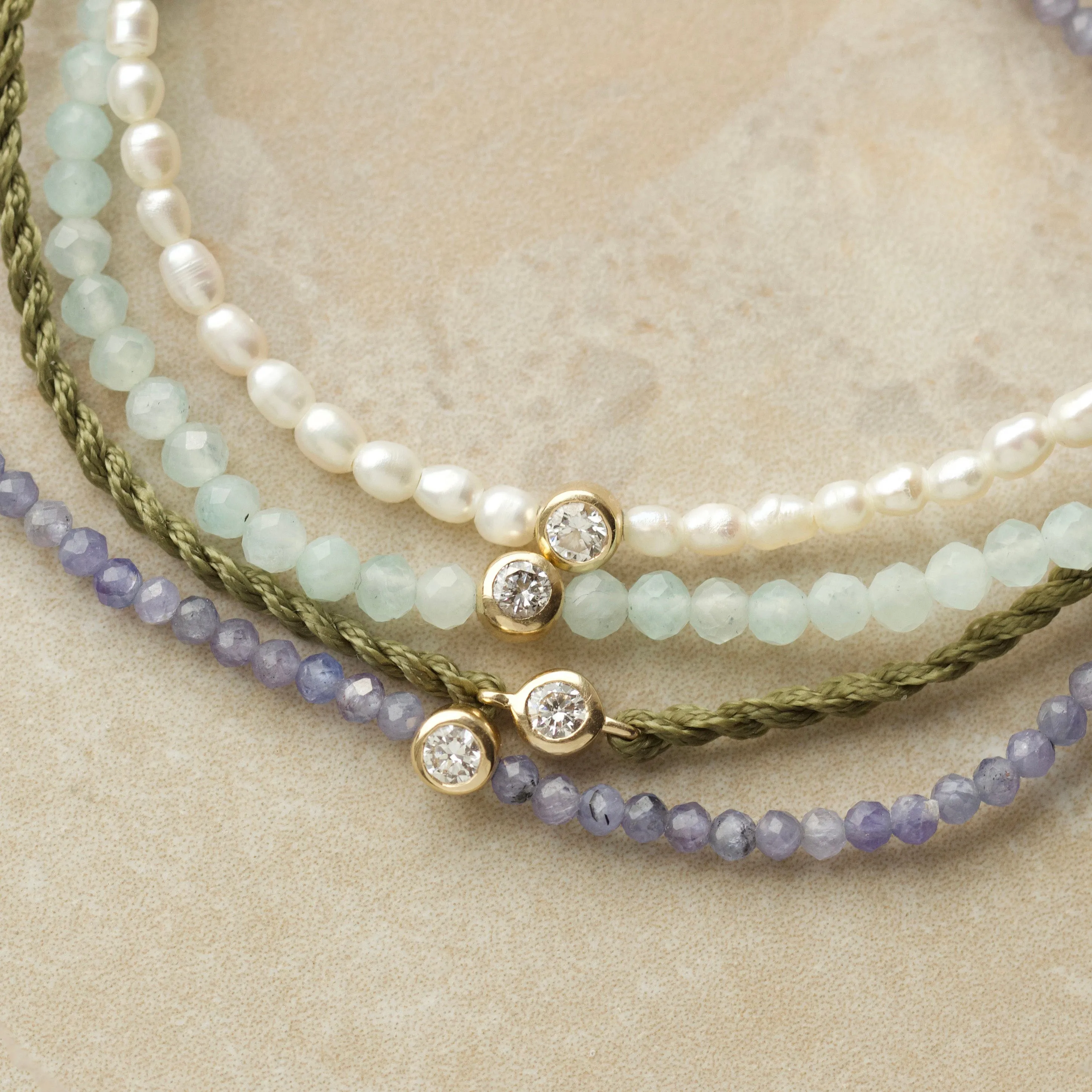 Solitaire Diamond Amazonite Beaded Stretch Bracelet