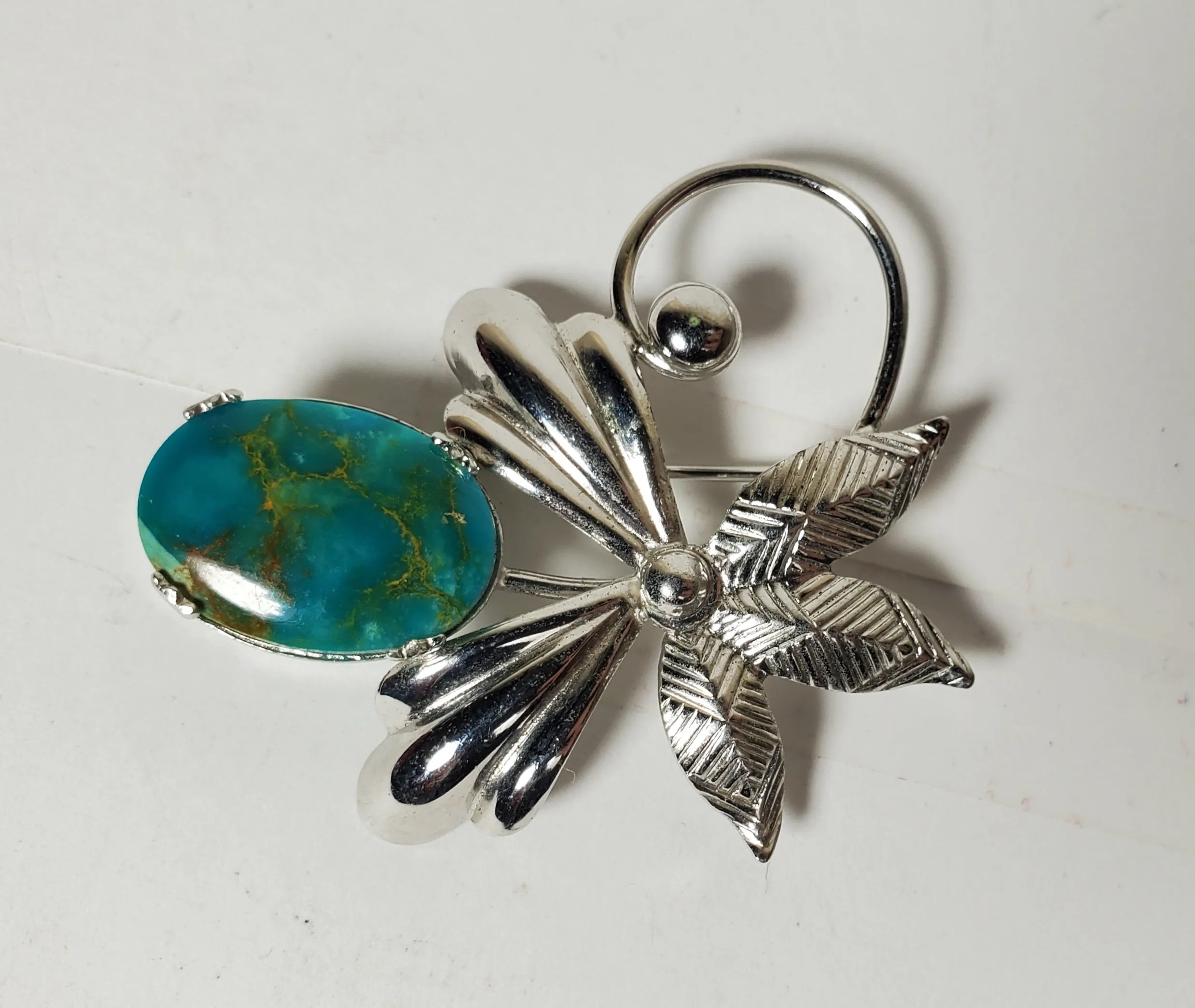 Sorrento - Vintage Mid-Century Sterling Silver and Turquoise Brooch