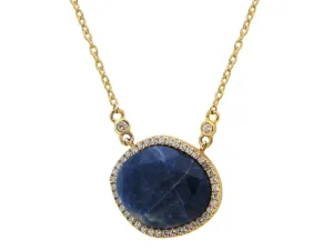 Sparkling CZ Lapis Lazuli Pendant Necklace in Vermeil. 16" 2"