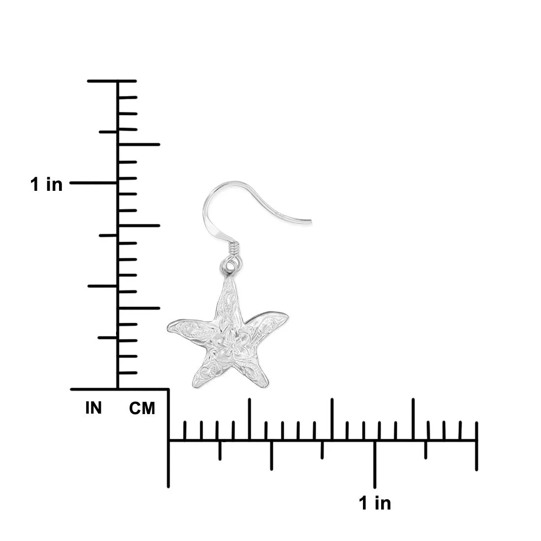 Sterling Silver 15mm Engraved Starfish Dangle Earrings