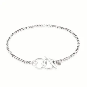 Sterling Silver 19 cm Cubic Zirconia Double Circle T-bar Bracelet