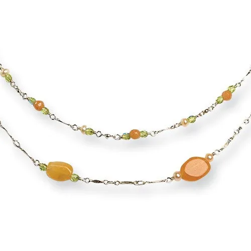 Sterling Silver Carnelian, Peridot, Cultured Pearl Necklace