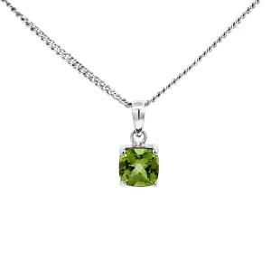 Sterling Silver Cushion Cut Peridot Claw Set Pendant