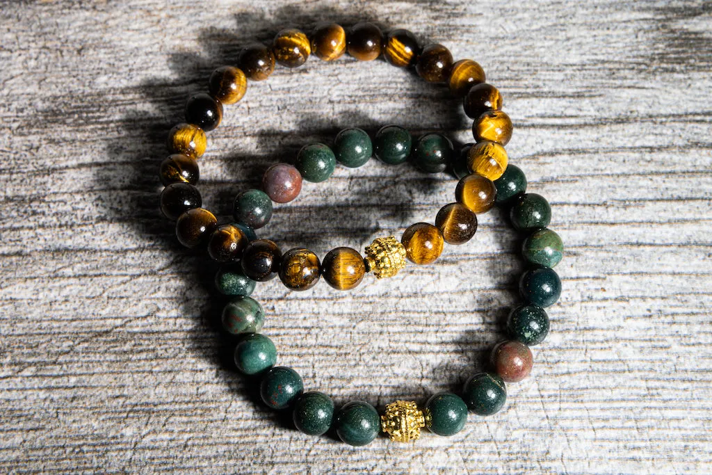 Sterling Silver Gold Bloodstone Balinese Natural Gemstone Bracelet