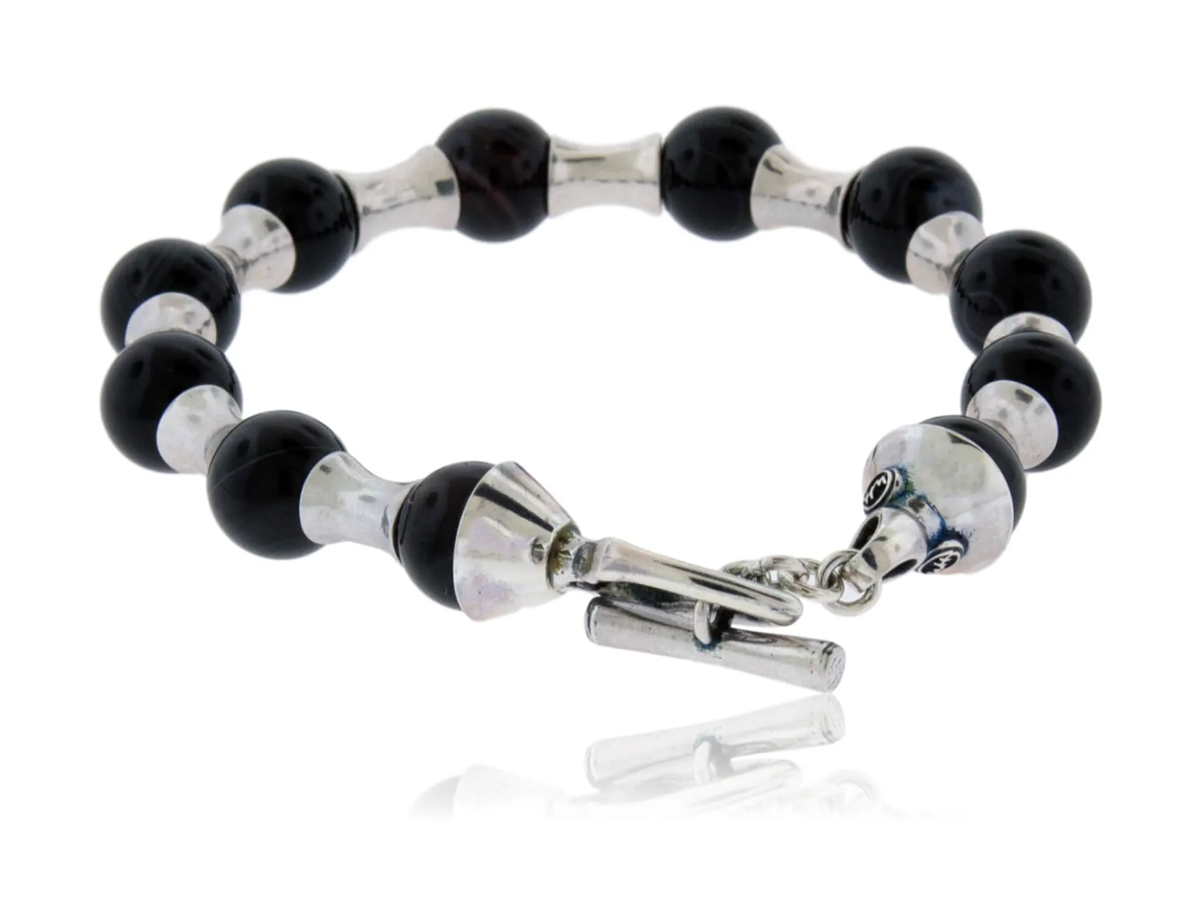 Sterling Silver Hour Glass & Sardonyx Bead Bracelet