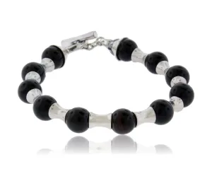 Sterling Silver Hour Glass & Sardonyx Bead Bracelet