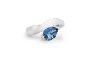 Sterling Silver London Blue Topaz Pear Shape Ring w/ 14KGP